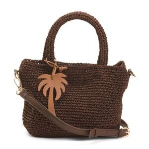 NWT New HAUTE HIPPIE Style Chocolate Brown Woven Mini Top Handle Tote Crossbody